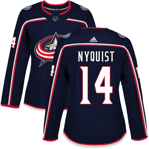 Adidas Columbus Blue Jackets #14 Gustav Nyquist Navy Blue Home Authentic Women's Stitched Jersey Womens