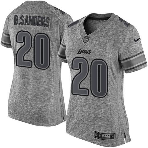 Lions #20 Barry Sanders Gray Women's Stitched Limited Gridiron Gray Jersey