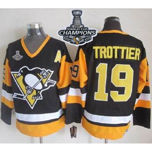 Pittsburgh Penguins #19 Bryan Trottier Black CCM Throwback 2017 Stanley Cup Finals Champions Stitched Jersey Men's