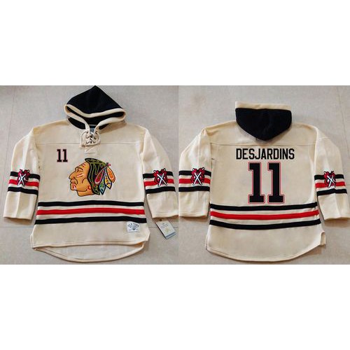 Chicago Blackhawks #11 Andrew Desjardins Cream Heavyweight Pullover Hoodie Stitched Jersey Men's