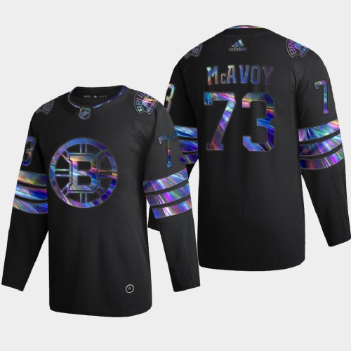 Washington Boston Bruins #73 Charlie McAvoy Men's Iridescent Holographic Collection Jersey - Black Men's