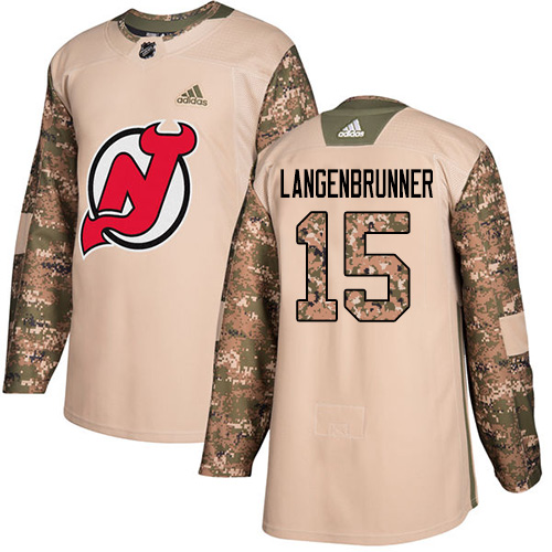 Adidas New Jersey Devils #15 Jamie Langenbrunner Camo Authentic 2017 Veterans Day Stitched Jersey Men's