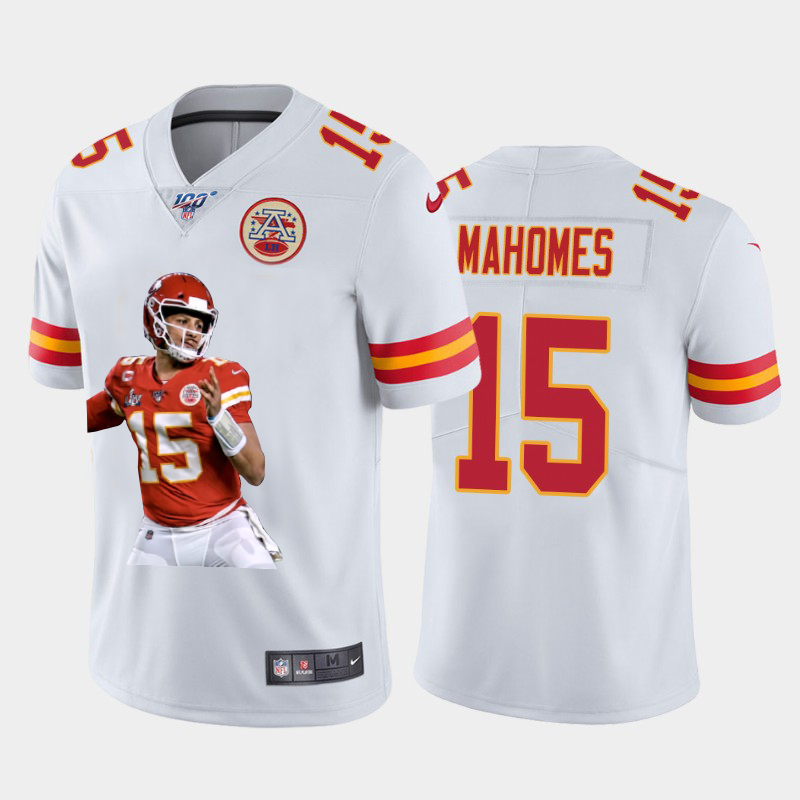 Kansas City Chiefs #15 Patrick Mahomes Team Hero 3 Vapor Limited 100 Jersey White Golden
