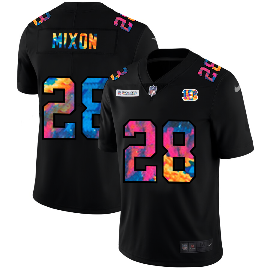 Cincinnati Bengals #28 Joe Mixon Men's Multi-Color Black 2020 Crucial Catch Vapor Untouchable Limited Jersey