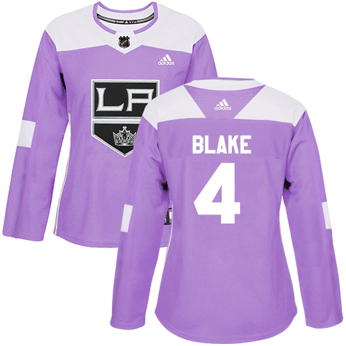 Adidas Los Angeles Kings #4 Rob Blake Purple Authentic Fights Cancer Women's Stitched Jersey Womens