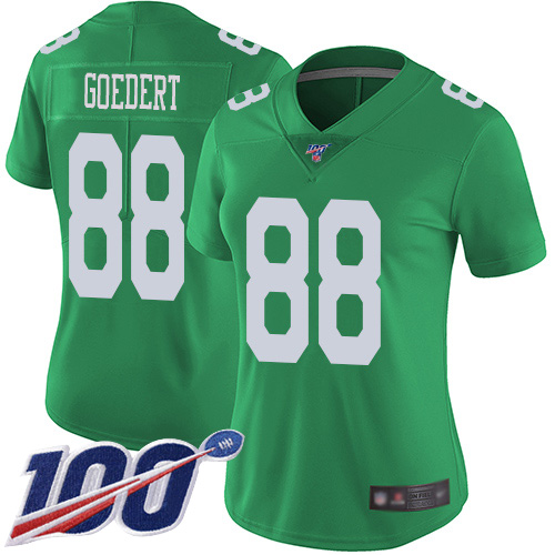 Eagles #88 Dallas Goedert Green Women's Stitched Limited Rush 100th Season Jersey