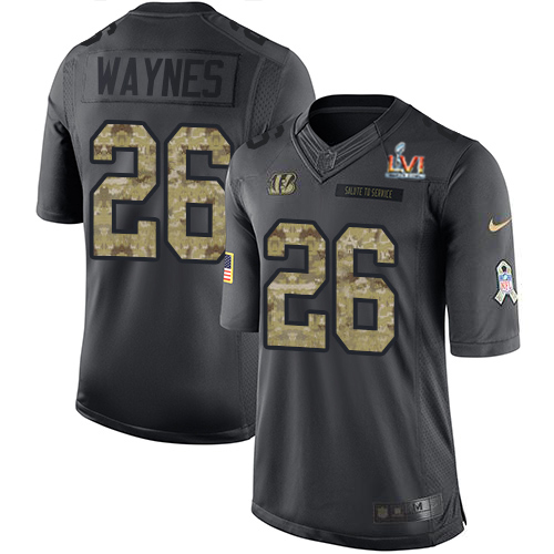 Cincinnati Bengals #26 Trae Waynes Black Team Color Super Bowl LVI Patch Youth Stitched Limited Therma Long Sleeve Jersey Youth