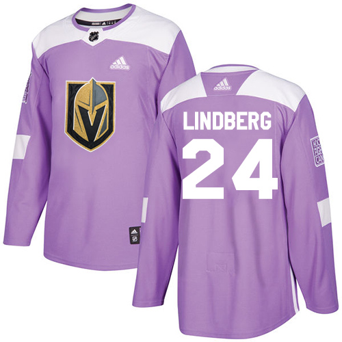 Adidas Golden Vegas Golden Knights #24 Oscar Lindberg Purple Authentic Fights Cancer Stitched Youth Jersey Youth