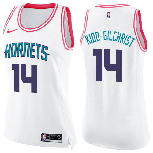 Charlotte Hornets #14 Michael Kidd-Gilchrist White/Pink Womens Swingman Fashion Jersey Womens