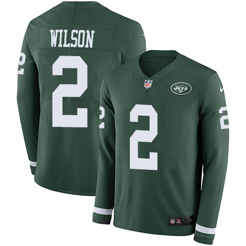 Jets #2 Zach Wilson Green Team Color Youth Stitched Limited Therma Long Sleeve Jersey