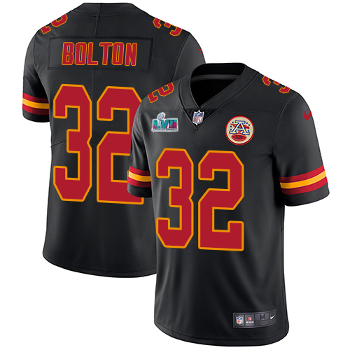 Chiefs #32 Nick Bolton Black Super Bowl LVII Patch Men's Stitched Limited Rush Jersey