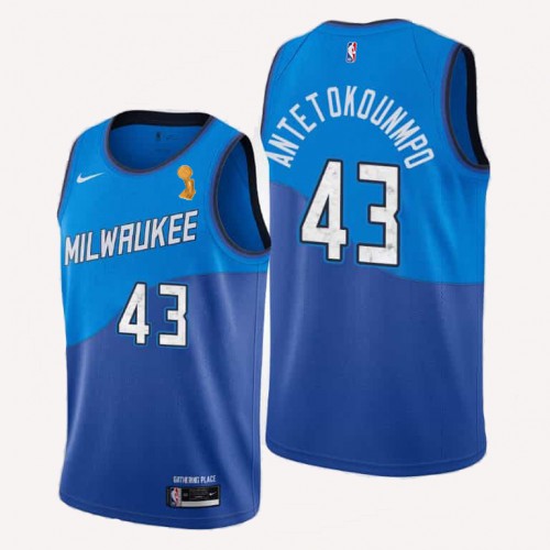 Milwaukee Bucks #43 Thanasis Antetokounmpo Womens 2021 Finals Champions City Edition Jersey Blue Womens