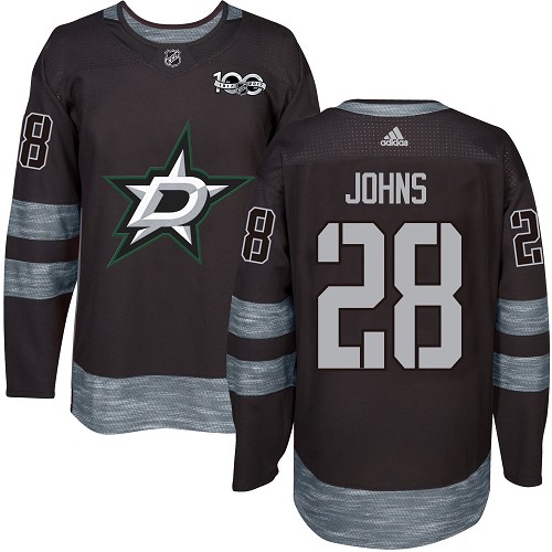 Adidas Dallas Stars #28 Stephen Johns Black 1917-2017 100th Anniversary Stitched Jersey Men's