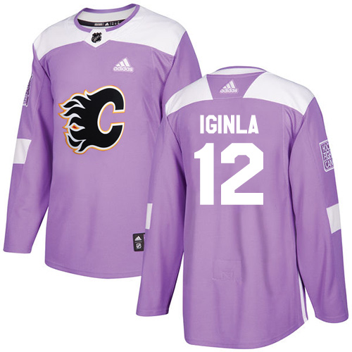 Adidas Calgary Flames #12 Jarome Iginla Purple Authentic Fights Cancer Stitched Jersey Men's