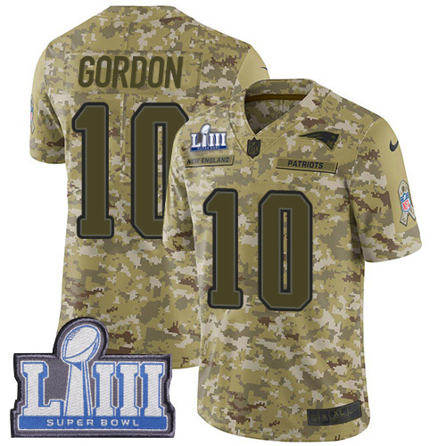 New England Patriots #10 Josh Gordon Camo Super Bowl LIII Bound Men's Stitched Limited 2018 Salute To Service Jersey Men's