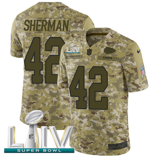 Kansas City Chiefs #42 Anthony Sherman Camo Super Bowl LIV 2020 Youth Stitched Limited 2018 Salute To Service Jersey Youth