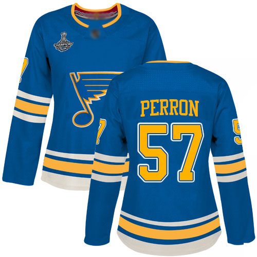 Adidas St. Louis Blues #57 David Perron Blue Alternate Authentic Stanley Cup Champions Women's Stitched Jersey Womens
