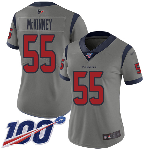 Houston Texans #55 Benardrick McKinney Gray Women's Stitched Limited Inverted Legend 100th Season Jersey Womens