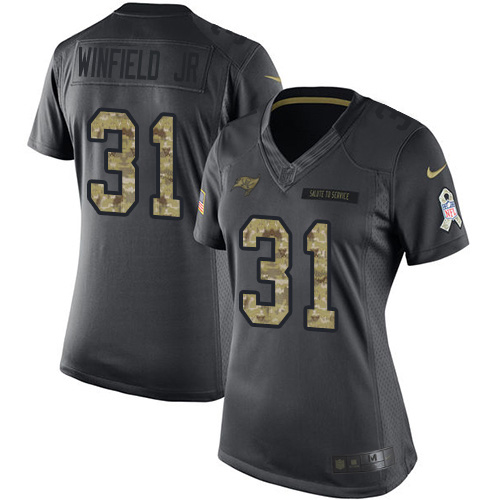 Tampa Bay Buccaneers #31 Antoine Winfield Jr. Black Women's Stitched Limited 2016 Salute to Service Jersey Womens