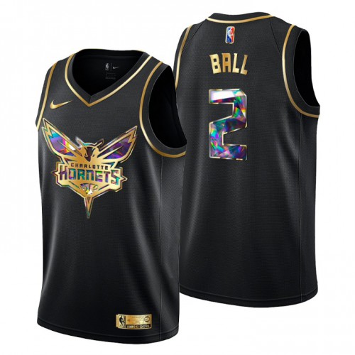 Charlotte Charlotte Hornets #2 Lamelo Ball Mens Golden Edition Diamond Logo 2021/22 Swingman Jersey - Black Mens