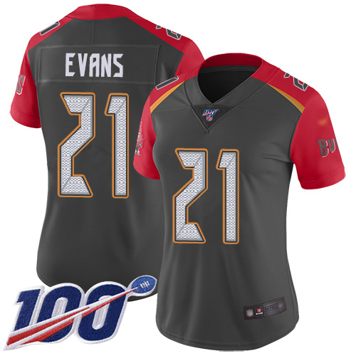 Tampa Bay Buccaneers #21 Justin Evans Gray Women's Stitched Limited Inverted Legend 100th Season Jersey Womens
