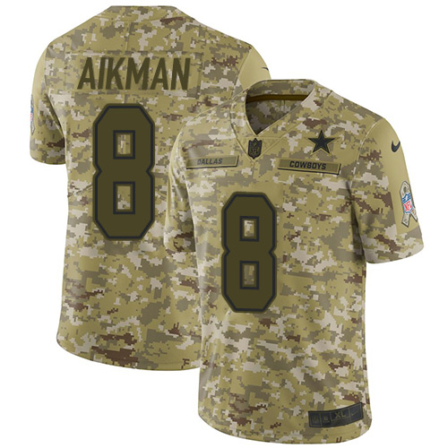 Dallas Cowboys #8 Troy Aikman Camo Youth Stitched Limited 2018 Salute to Service Jersey Youth