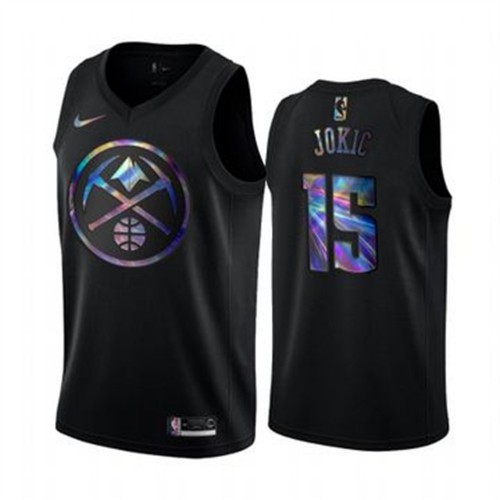 Denver Nuggets #15 Nikola Jokic Mens Iridescent Holographic Collection Jersey - Black Mens