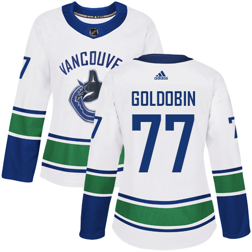 Adidas Vancouver Canucks #77 Nikolay Goldobin White Road Authentic Women's Stitched Jersey Womens