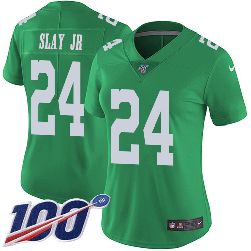Philadelphia Eagles #24 Darius Slay Jr Green Women's Stitched Limited Rush 100th Season Jersey Womens