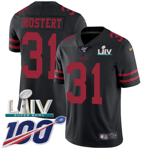 San Francisco 49ers #31 Raheem Mostert Black Super Bowl LIV 2020 Alternate Men's Stitched 100th Season Vapor Untouchable Limited Jersey Men's