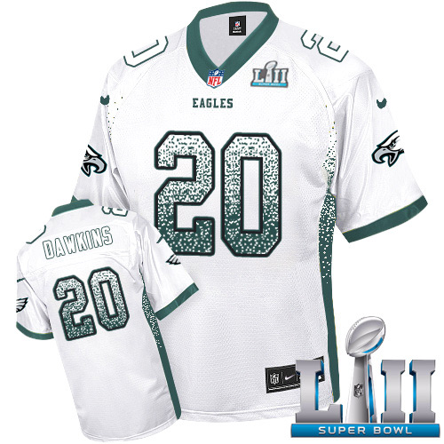 Eagles #20 Brian Dawkins White Super Bowl LII Men's Stitched Elite Drift Fashion Jersey