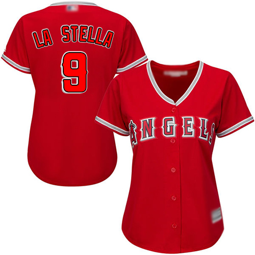 Los Angeles Angels #9 Tommy La Stella Red Alternate Women's Stitched Jersey Womens