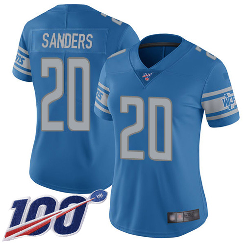 Lions #20 Barry Sanders Blue Team Color Women's Stitched 100th Season Vapor Limited Jersey