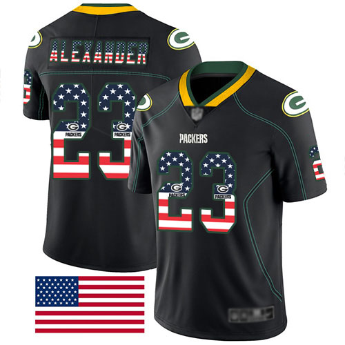 Packers #23 Jaire Alexander Black Men's Stitched Limited Rush USA Flag Jersey