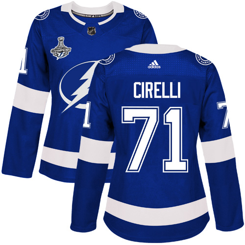 Adidas Tampa Bay Lightning #71 Anthony Cirelli Blue Home Authentic Women's 2020 Stanley Cup Champions Stitched Jersey Womens