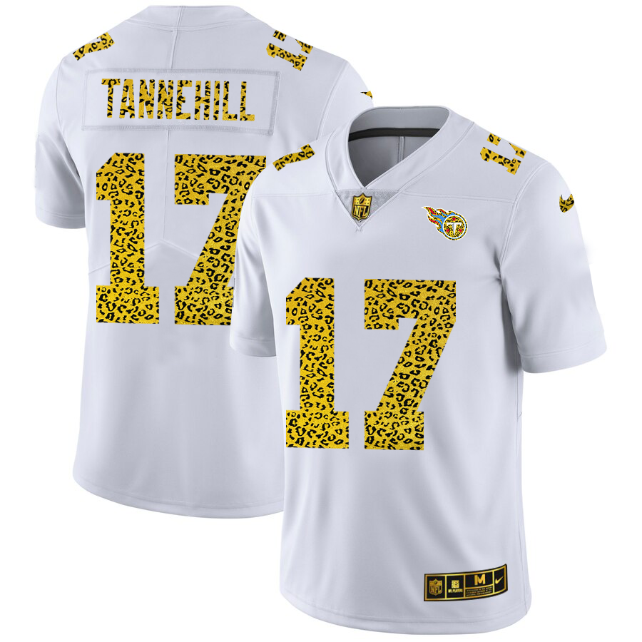 Tennessee Titans #17 Ryan Tannehill Men's Flocked Leopard Print Vapor Limited Jersey White