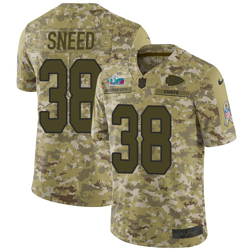 Chiefs #38 L'Jarius Sneed Camo Super Bowl LVII Patch Men's Stitched Limited 2018 Salute To Service Jersey