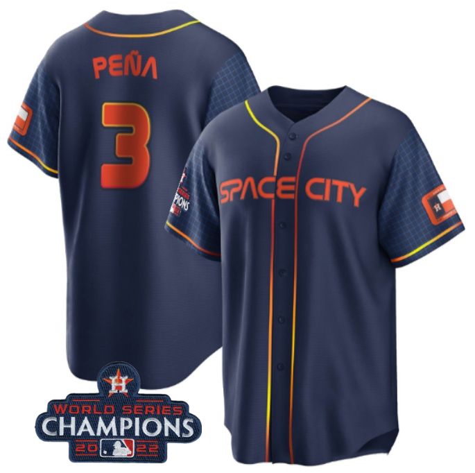 Houston Astros #3 Jeremy Pena Navy 2022 World Series Champions City Connect Stitched Men's Jersey