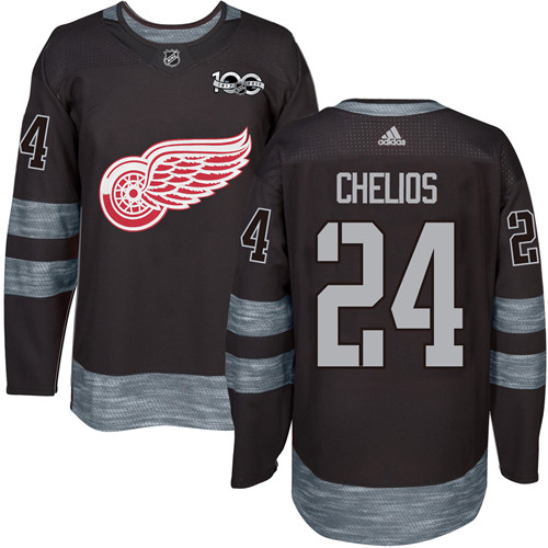 Adidas Detroit Red Wings #24 Chris Chelios Black 1917-2017 100th Anniversary Stitched Jersey Men's