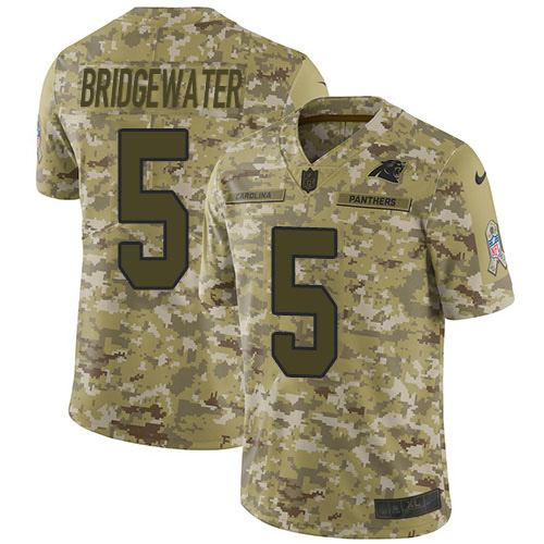 Carolina Panthers #5 Teddy Bridgewater Camo Youth Stitched Limited 2018 Salute To Service Jersey Youth