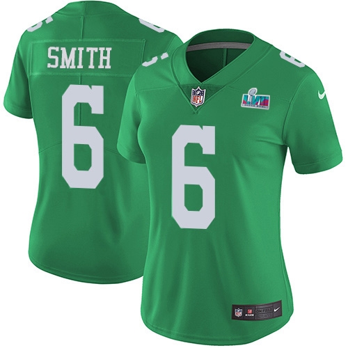 Eagles #6 DeVonta Smith Green Super Bowl LVII Patch Women's Stitched Limited Rush Jersey