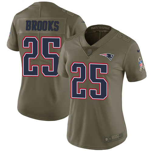 New England Patriots #25 Terrence Brooks Olive Women's Stitched Limited 2017 Salute to Service Jersey Womens