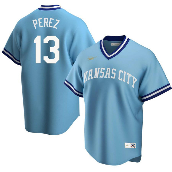 Kansas City Royals 13 Replica Light Blue Road Cooperstown Salvador Perez Jersey