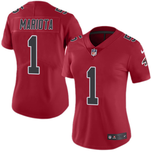 Falcons #1 Marcus Mariota Red Stitched Women's Limited Rush Jersey