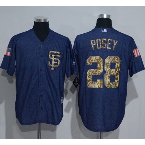 San Francisco Giants #28 Buster Posey Denim Blue Salute to Service Stitched Jersey Men's