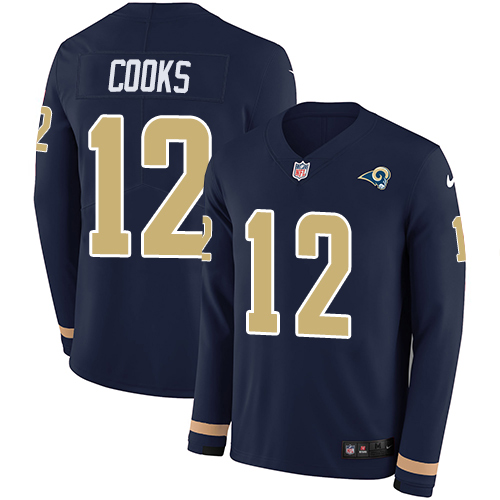 Los Angeles Rams #12 Brandin Cooks Navy Blue Team Color Men's Stitched Limited Therma Long Sleeve Jersey Men's