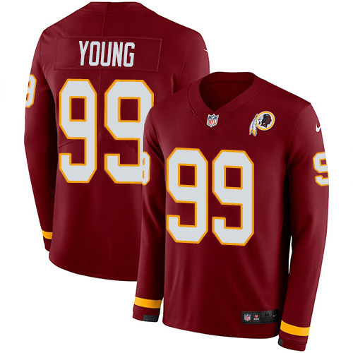 Commanders #99 Chase Young Burgundy Red Team Color Youth Stitched Limited Therma Long Sleeve Jersey
