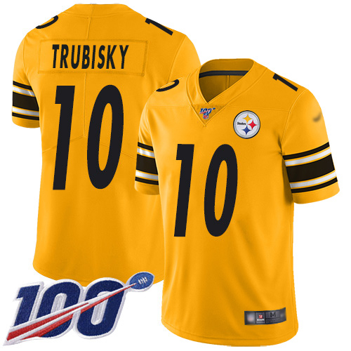 Steelers #10 Mitchell Trubisky Gold Men's Stitched Limited Inverted Legend 100th Season Jersey