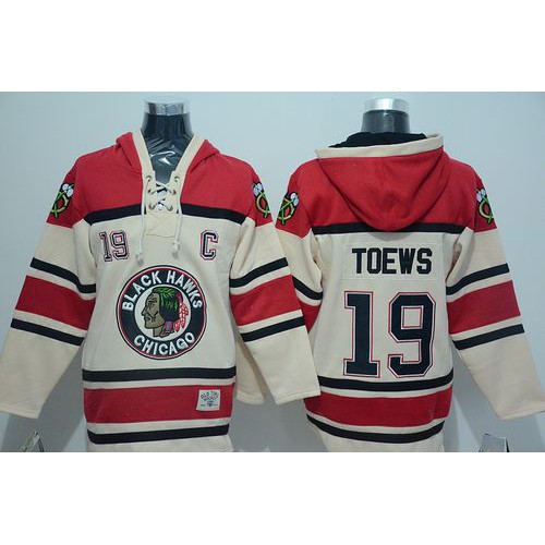 Chicago Blackhawks #19 Jonathan Toews Cream Sawyer Hooded Sweatshirt Stitched Jersey Men's