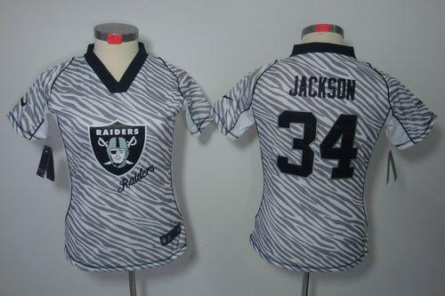 Raiders #34 Bo Jackson Zebra Women's Stitched Elite Jersey